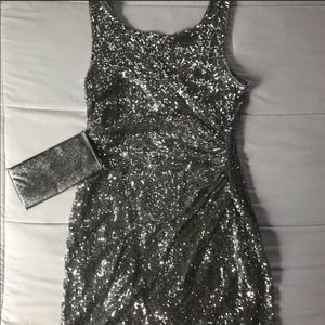 Bisou Bisou Silver Sequin party dress size 16